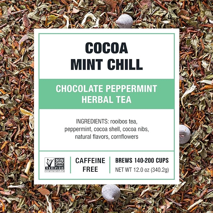 Tiesta Tea - Cocoa Mint Chill Loose Leaf Tea, Chocolate Peppermint Herbal Rooibos Blend, Non-Caffeinated, Hot or Iced, Makes Up to 200 Cups, Resealable Bulk Pouch, 12 Ounce - Bloomnest