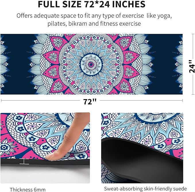 nuveti Yoga Mat Print Extra Thick TPE Non Slip Fitness Exercise Mat with Carrying Bag,72"x24" Extra Thick 6MM Exercise & Workout Mat for Yoga, Pilates Fitness and Floor Exercises - Bloomnest