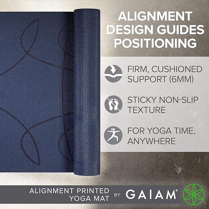 Gaiam Yoga Mat - Premium 6mm Print Extra Thick Non Slip Exercise & Fitness Mat for All Types of Yoga, Pilates & Floor Workouts (68"L x 24"W x 6mm Thick) - Bloomnest