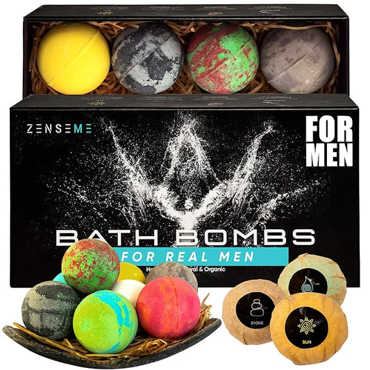 Bath Bombs for Men, Gift Set of 8 Scented Organic Handmade Bath Bombs of 2.5 oz with Natural Essential Oils for Boyfriend, Husband, Father or Friend, by ZenseMe - Bloomnest