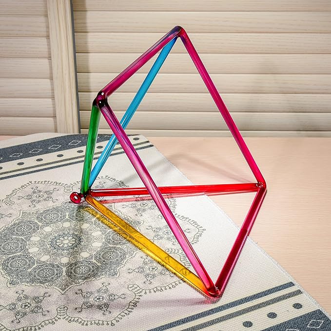 TOPFUND Rainbow Crystal Singing Pyramid 12 inch with Carrying Case and Quartz Suede Mallet