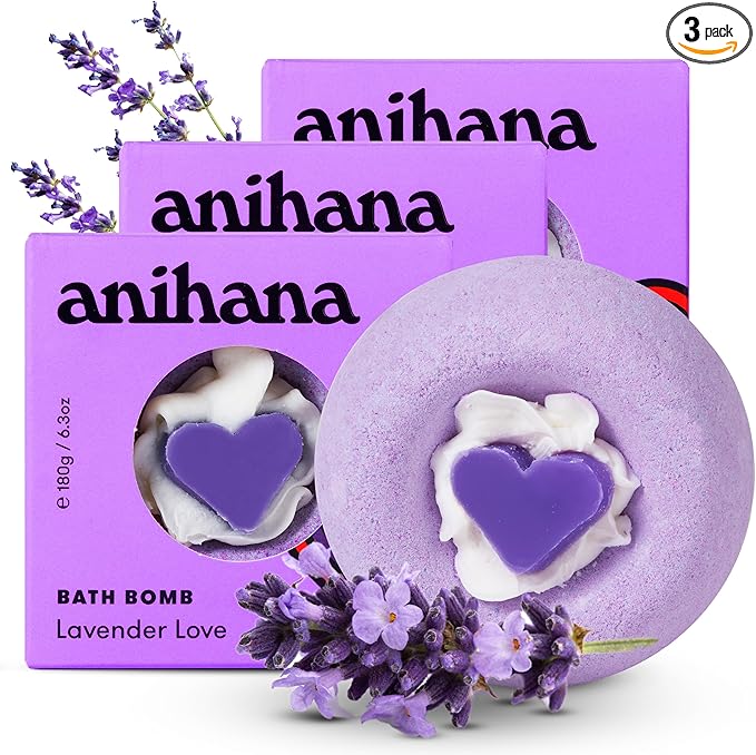 ANIHANA Bath Bombs with Coconut Oil, Paraben Free, Hand-Crafted Luxury Fizzers, Refreshing Lavender Love Scent, 6.3 oz Each, 3 Pack - Bloomnest