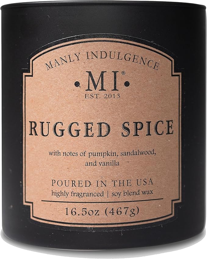 Manly Indulgence Rugged Spice Scented Candles for Men, 2 Wick, 16.5 oz, Premium Soy Blend Wax, 60H Burn, Candles for Home Scented - Made in The USA - Bloomnest
