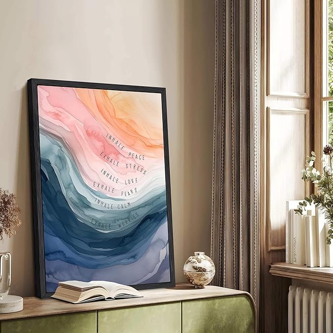 Mental Health Wall Art, Therapy Office Pictures Wall Decor, Inhale Exhale Art Paintings, Canvas Prints, Therapist Artwork for Meditation Room Calming Corner Decoration, Floating Framed 16x24 Inch - Bloomnest