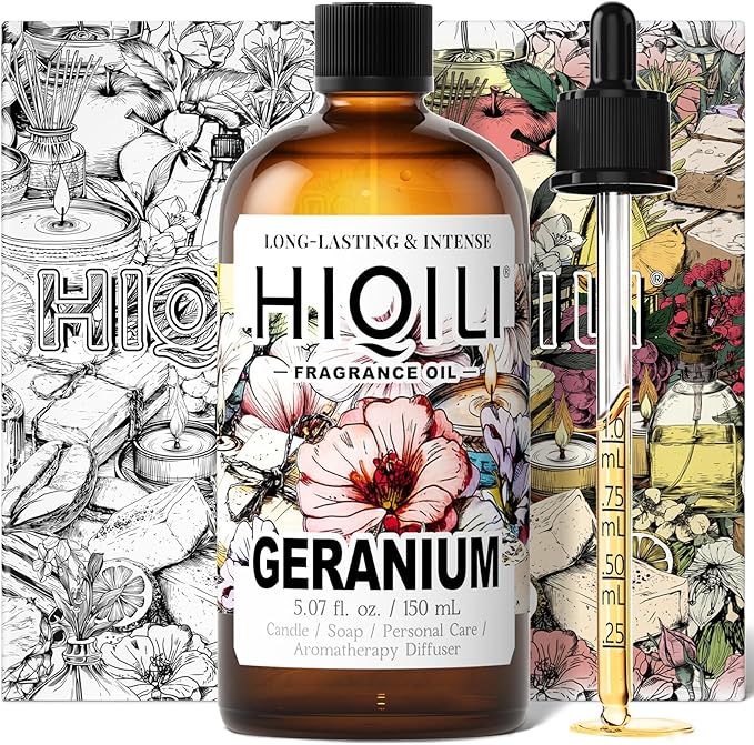 HIQILI Geranium Fragrance Oil for Home Diffuser, Relaxation, Essential Oil for Candle & Soap Making, Long-Lasting Scents, Car Freshies - 5.07 Fl Oz - Bloomnest