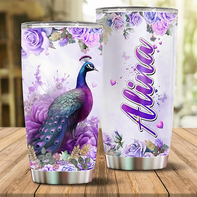 Personalized Peacock Tumbler Customized Name Peafowls Water Bottle Mugs Gift For Women Fan Custom Bird Lovers Mug 20oz Birthday Christmas Valentine Day Insulated Stainless Steel Coffee Cup with - Bloomnest