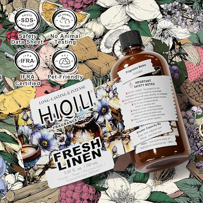 HIQILI Fresh Linen Fragrance Oil for Candle & Room Spray Making, Add to Dryer Balls, Freshie Scents for Essential Oil Diffuser - 5.07 Fl Oz HIQILI
