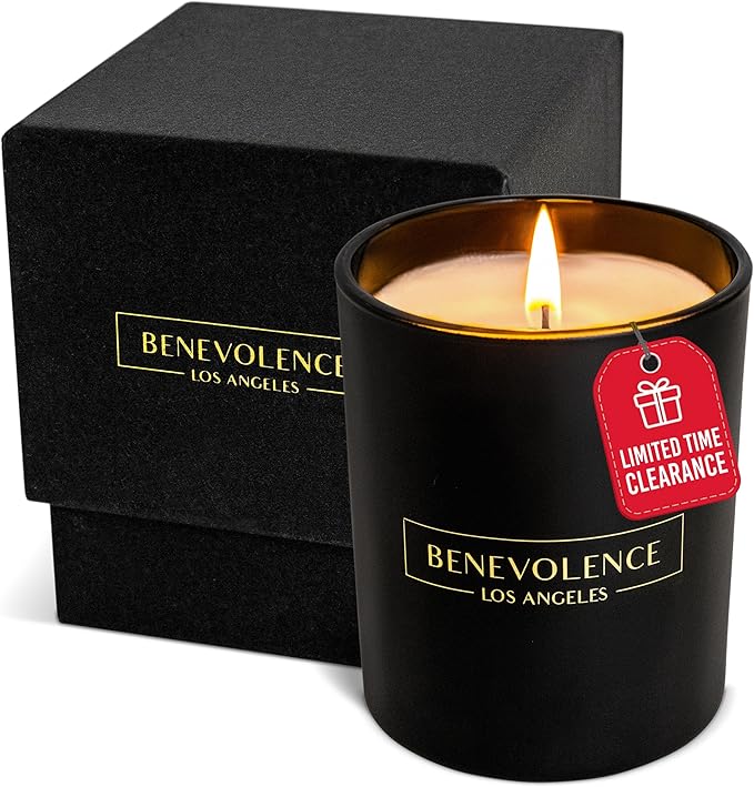 Benevolence LA Clearance Candles Bergamot & Jasmine Christmas Scented Candles | Soy Black Holiday Candle for Home | Gifts for Women and Men | Home Fragrance | Aromatherapy | 6oz - Bloomnest