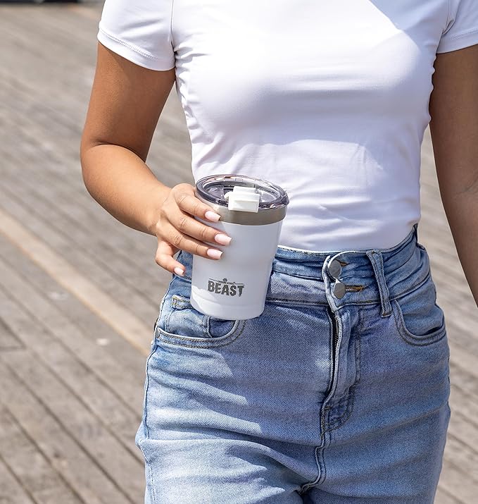 Beast 10 oz Tumbler Stainless Steel Vacuum Insulated Coffee Ice Cup Double Wall Travel Flask (Arctic White) - Bloomnest