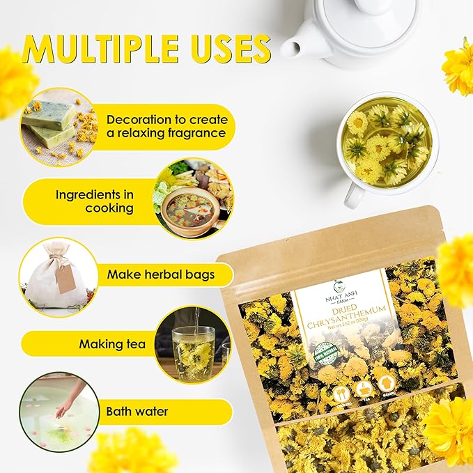 Nhat Anh Farm - Premium Dried Chrysanthemum - 3,5oz(100g) Dried Chrysanthemum Flowers - 100% Natural & Pure - Sugar/Caffeine/Gluten Free. For Making Tea - Bloomnest