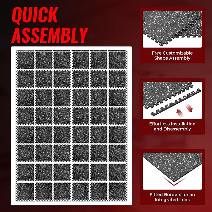 SUPERJARE 0.56'' Thick 48 Pcs 192 Sq Ft Rubber Top Exercise Equipment Mats, High Density EVA Foam Mats with Rubber Top, Interlocking Gym Flooring for Home Gym, Protective Workout Mat, Black/Grey - Bloomnest