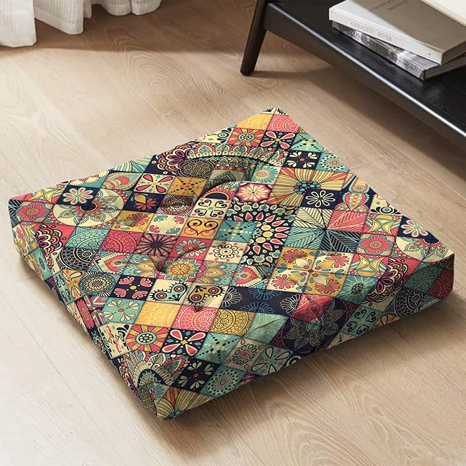Mandala Meditation Cushion, Boho Meditation Mat, Meditation Pillows for Sitting on Floor, Cushions for Sitting in Home and Outdoor, Square Floor Pillows Cushion Seating for Yoga 22'' X 22'' - Bloomnest
