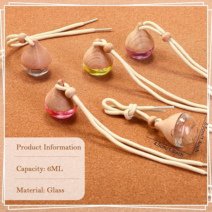 Rtteri 100 Pcs Hanging Car Air Freshener Diffuser Bottles Empty Glass Perfume Diffuser Vials Refillable Oil Aromatherapy Pendant with Wooden Caps and Hanging String for Car Home Office Decor(Drop) - Bloomnest