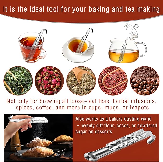 304 Stainless Steel Tea Infuser for Loose Leaf Tea Steeper,Tea Strainer,Food-Grade Fine Mesh Tea Diffuser Set w/Cleaning Brush for Single-Cup Brewing;Sifter for Flour,Matcha,Coffee,Spices,Seasonings - Bloomnest