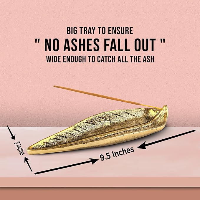 Raajsee Incense Holder Set with Nag Champa Incense Sticks 15gm,Curve Leaf Incense Stick Burner, Brass Incense Burner,Modern Stick Incense Holder for Yoga, Meditation,Home Décor Size 10x3 inch - Bloomnest