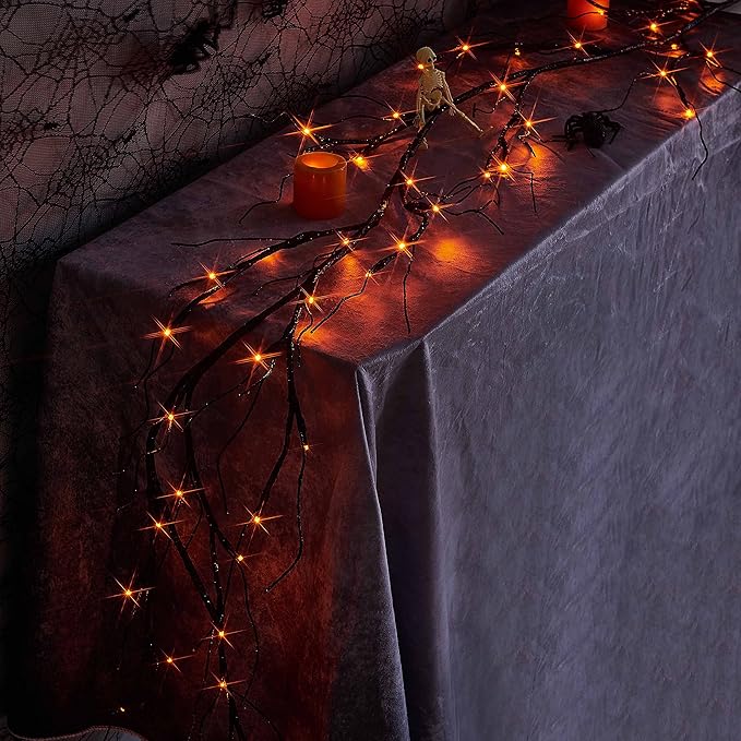 Birchlitland Halloween Lighted Garland Battery Operated with Timer 6FT 48 LED Fairy Lights, Faux Vine with Lights for Mantel Fireplace Wall Patio and Holiday Decor - Bloomnest