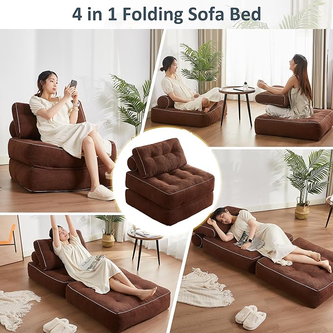 35.4x33.5 Inch Floor Pillow, Large Round Floor Cushion with Removable Washable Cover - Ultra Soft Plush Filling for Adults, Kids, Lounge, Bedroom, Reading Nook, Meditation, Corduroy, Brown