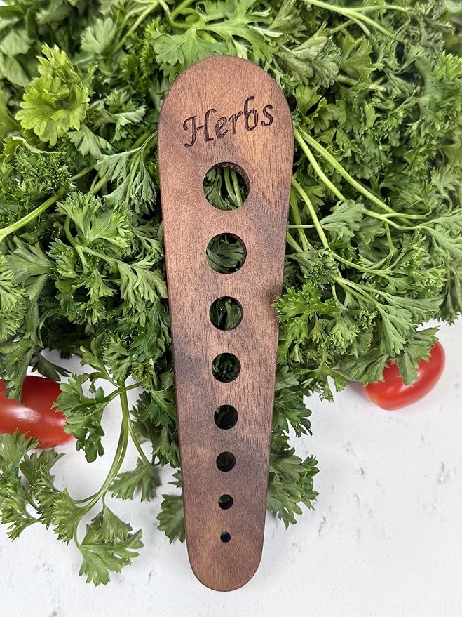 Herb Stripper Wooden Vegetable Leaf Remover Kitchen Tool Cooking Gifts for Chefs, Cooks and Gardeners (Walnut Wood) - Made in The USA - Bloomnest