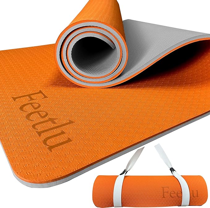Extra Thick Exercise Yoga Mat with Strap - 2/5 Inch (10MM), Non-Slip Workout Mat for Yoga, Pilates, and Floor Exercises - Bloomnest