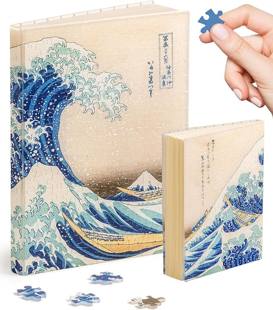 PieceRelax A5 Puzzle Journal for Adults, 300 Piece Plastic Jigsaw Book Cover (Includes Notebook) - Katsushika Hokusai - The Great Wave, Unique Gift [YA1066] - Bloomnest
