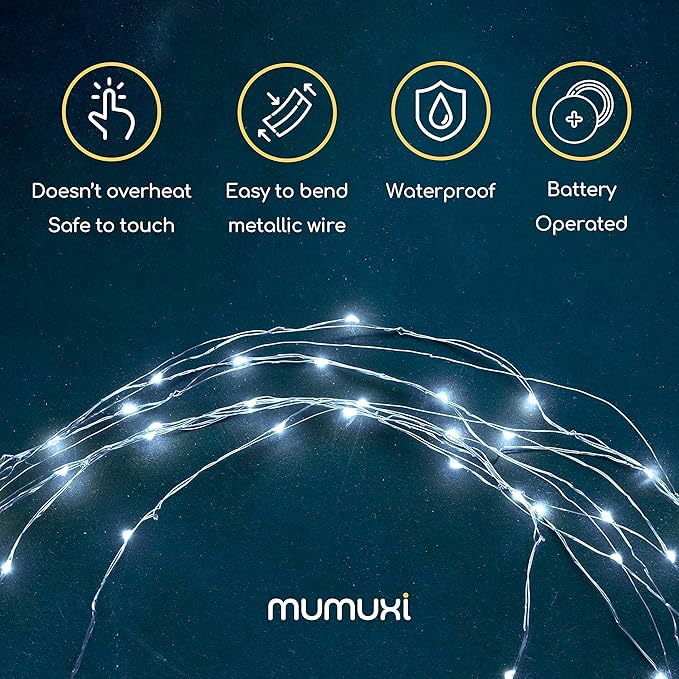 MUMUXI 20 Pack 3.3ft Fairy Lights Battery Operated String Lights, Mini White LED Powered, Waterproof, Silver Wire Firefly Mason Jar for Home, Party, Wedding Decorations, Cool White - Bloomnest
