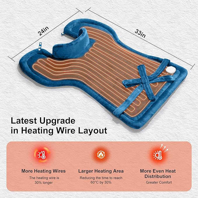 Heating Pad for Neck Shoulder and Back, Valentines Day Gifts for Her Him, Birthday Gift for Women Men Mom, Deeper Pain Relief,Large Weighted Heat Pad, ETL Certified, Blue - Bloomnest
