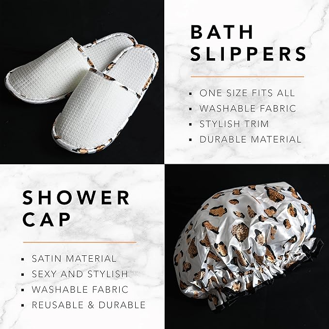 Luxury At-Home Spa Kit with Honey Almond Scent - Bath Gift Basket with Vit E-Rich Bath Essentials, Tumbler, Ear Candles, Bath Oil, Salts, Shower Steamer, Organic Lip Balm & More in Leopard Basket, 21