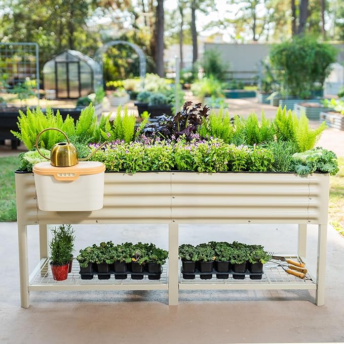 Elevated Raised Garden Bed-V Series, 2' x 6' Garden Beds with Legs & Storage Rack for Patio Porch, 1000 Lbs Weight Capacity, Outdoor Planter Boxes for Gardening Herbs Vegetables Flowers, Modern Gray - Bloomnest