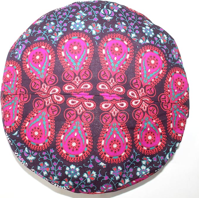 INDIAN CRAFT CASTLE ICC Mandala Barmeri Large Floor Pillow Cover Cushion Meditation Seating Ottoman Throw Cover Hippie Decorative Zipped Bohemian Pouf Ottoman Cases Pink Peacock 16" Round - Bloomnest