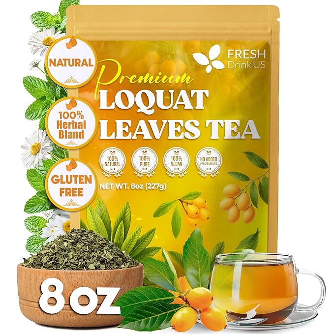 FreshDrinkUS, Premium 8oz Loquat Leaves | Dried Loquat Loose Leaf Tea | Eriobotrya japonica | Naturally Dried, Cut & Sifted | Herbal Tea Ingredient. Sugar-Free. Caffeine-Free. Vegan - Bloomnest