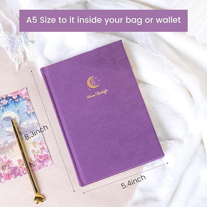 CAGIE Lined Journal Notebook for Women Girls, A5 Hardcover Linen Journals For Writing 256 Pages, Aesthetic Womens Diary, Gifts 8.3'' x 5.7'' Purple - Bloomnest
