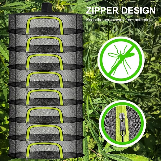 8 Layer Herb Drying Rack, Herb Drying Rack Hanging Mesh, Foldable Grass Drying Rack With U-Shaped Zipper, Garden Scissors, Hooks, For Drying Herbs Plants, Flowers, Fruits, Food(8 Layers-23.62'') - Bloomnest