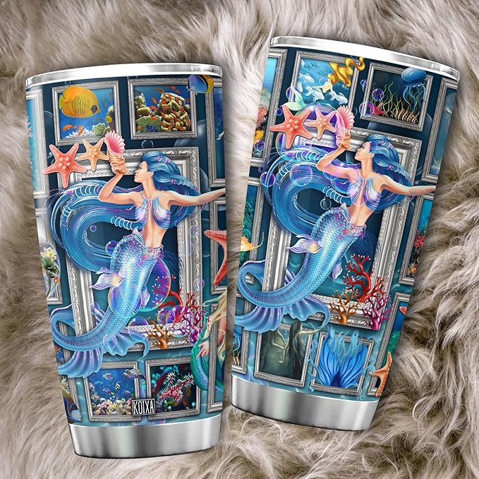 Mermaid Tumbler For Women Stainless Steel Coffee Cup With Lid 20 Oz Ocean Themed Gifts Mermaid Things For Girls Birthday Present Insulated Mug Novelty Mermaids Gift Ideas - Bloomnest