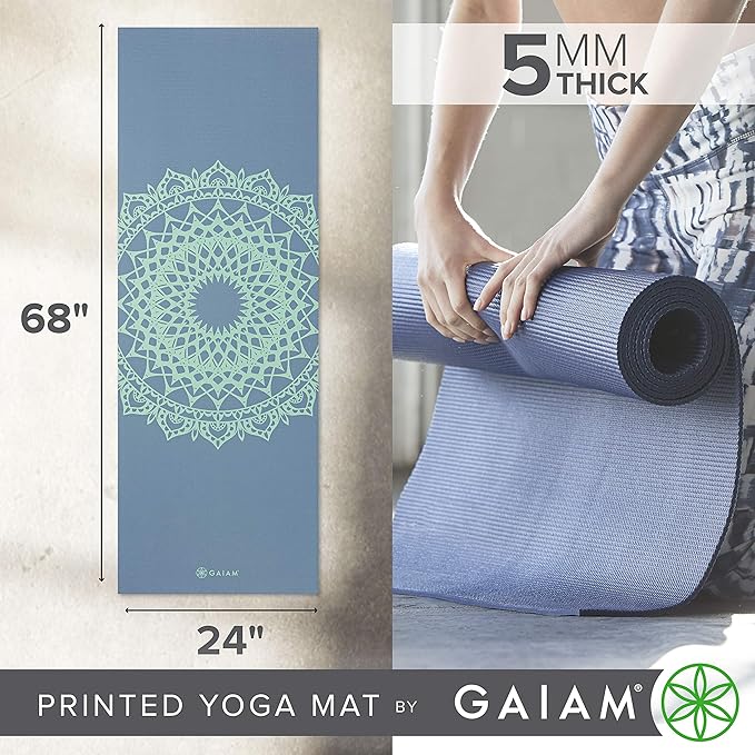 Gaiam Yoga Mat - Premium 5mm Print Thick Non Slip Exercise & Fitness Mat for All Types of Yoga, Pilates & Floor Workouts (68" x 24" x 5mm) - Bloomnest