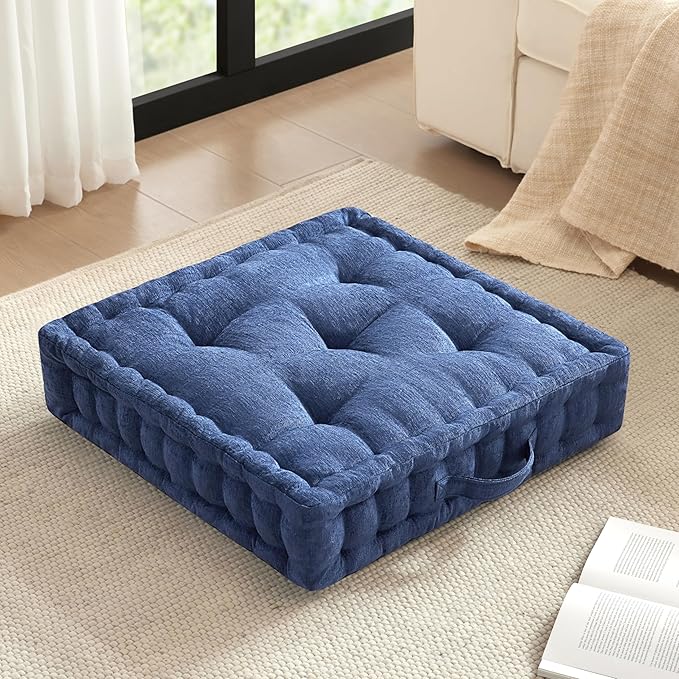 Intelligent Design Azza Large Cushion/Pouf, 24" W x 24" L x 5" H, Square Navy with Handle