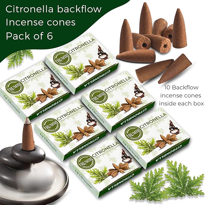 Citronella Backflow Incense Cones - 60 TotalIncense Waterfall Cones - 6 Packs (10 Each) TRUMIRI