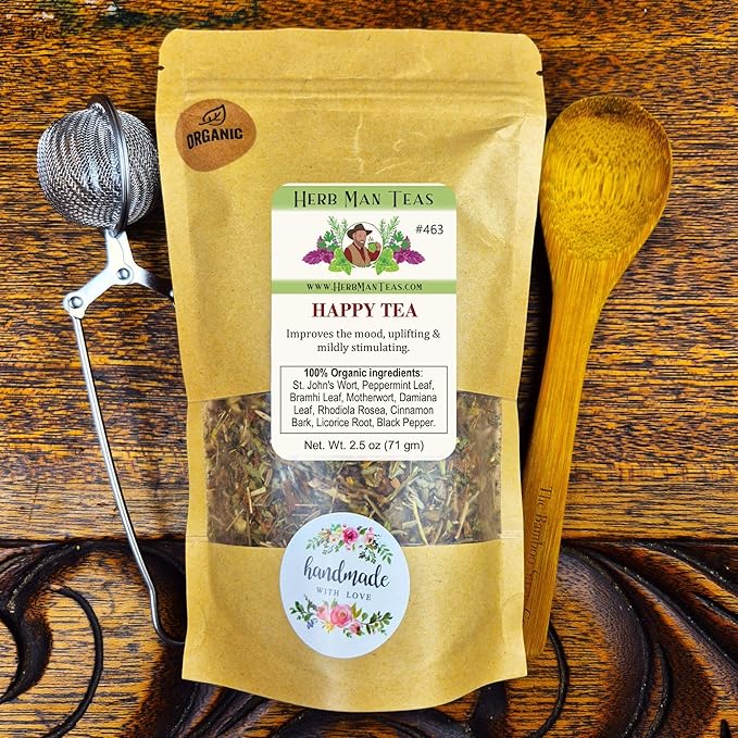 HAPPY TEA — Pleasant Organic Herbal Blend for a Feel-Good Daily Boost — by Master Herbalist Khabir — 100% Organic, Non-GMO, No Additives - Bloomnest