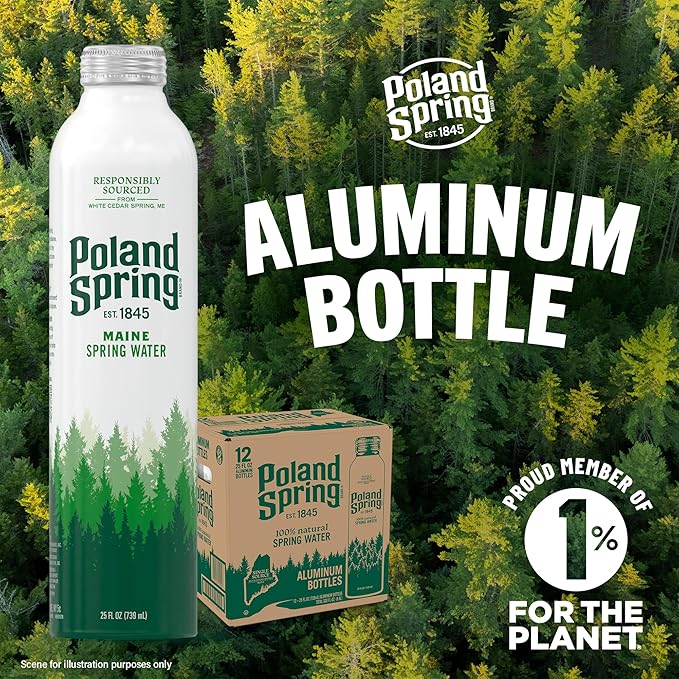 Poland Spring Maine Spring Water Aluminum Bottle – Crisp, Still Bottled Water with Naturally Occurring Minerals & Electrolytes for Taste - 12 Pack- 25 fl oz - Bloomnest