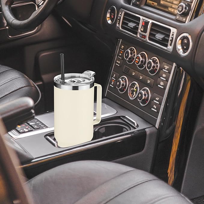 HASLE OUTFITTERS 40 oz Stainless Steel Tumbler with Handle, Vacuum Insulated Tumblers Bulk, Reusable Double Wall Travel Coffee Mug, Durable Powder Coated Water Bottle(Beige, 1) - Bloomnest