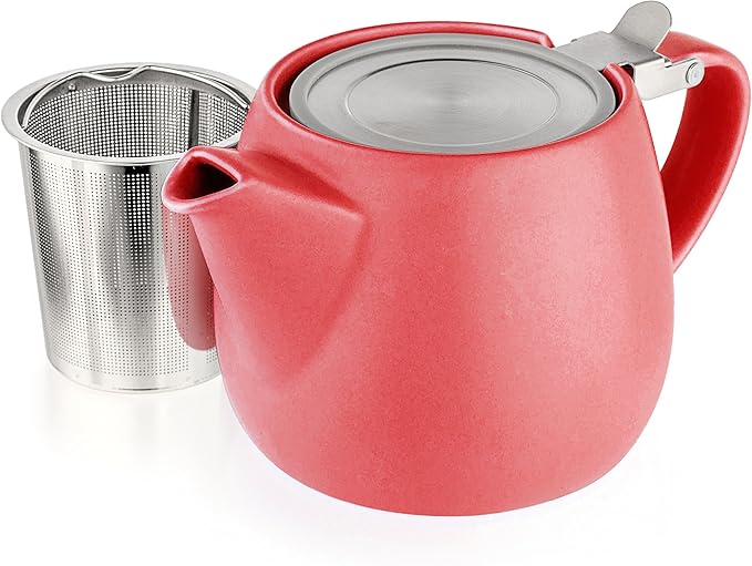 Tealyra - Pluto Porcelain Small Teapot Red - 18.2-ounce (1-2 cups) - Matte Finish - Stainless Steel Lid and Extra-Fine Infuser To Brew Loose Leaf Tea - 540ml - Bloomnest