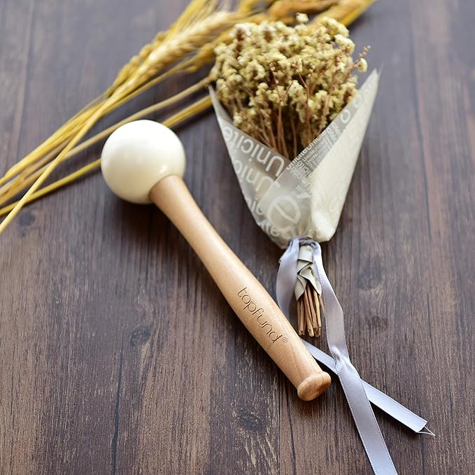 TOPFUND 432Hz Pink Purple F# Note Crystal Singing Bowl Thymus Chakra 8 inch with Heavy Duty Carrying Case and Suede Mallet