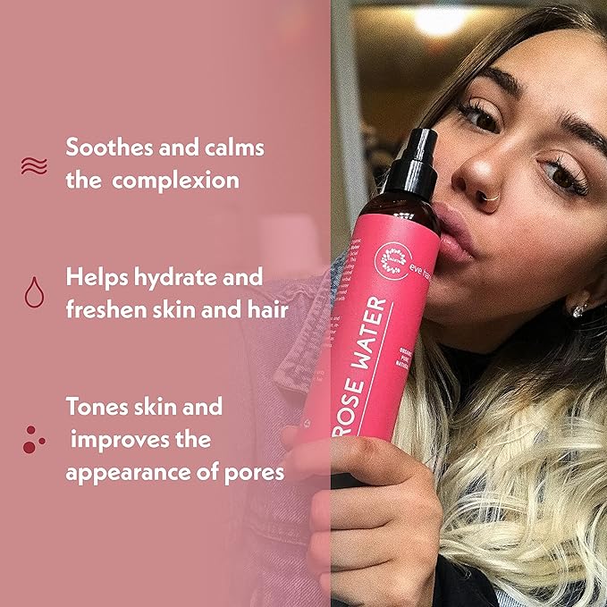 Eve Hansen Organic Rose Water Spray – Pure Rosewater Face & Hair Mist for Hydration & Refreshing Glow | Facial Toner & Makeup Setting Spray | Alcohol-Free & Vegan | 4 oz - Bloomnest
