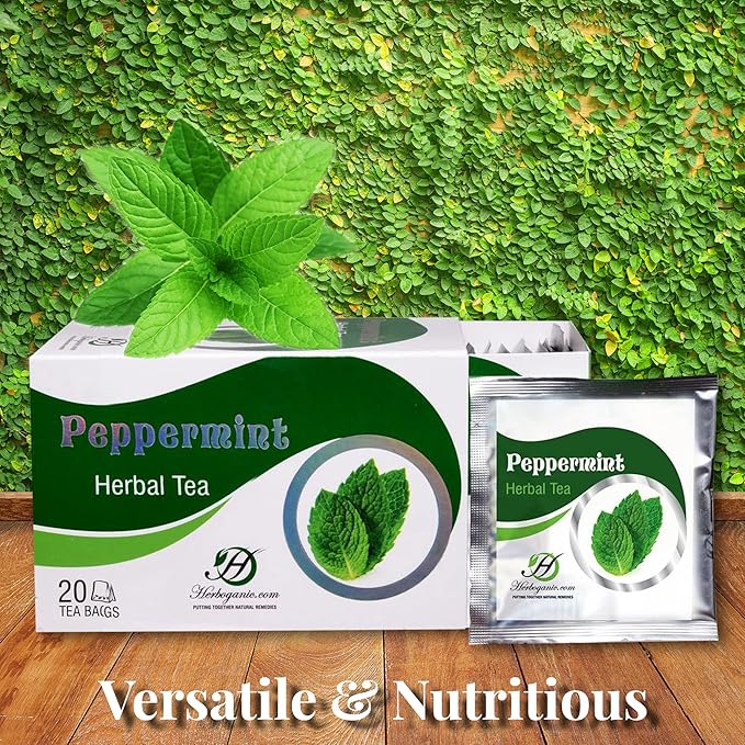 HERBOGANIC Peppermint Herbal Tea - Digestion Support and Immune Boost | Refreshing and Delicious Blend | Natural Ingredients | 20 Tea Bags - Bloomnest
