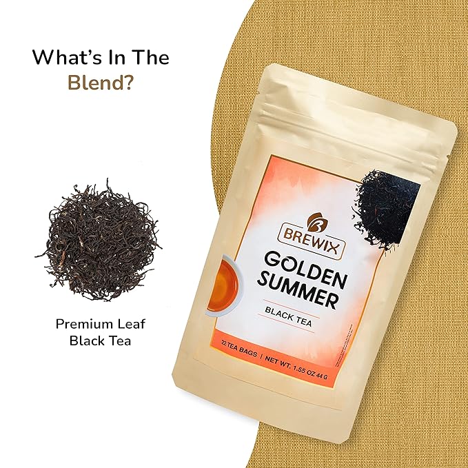 BREWIX, Darjeeling Golden Summer Tea From Himalayas (22 Pyramid Tea Bags) | High Grown in the Himalayas | Long Leaf Tea, Packed in Resealable Ziplock Pouch - Bloomnest