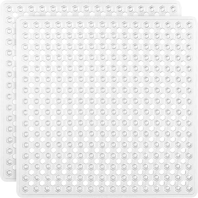 GORILLA GRIP Patented Square Shower Stall Mat, Small Bathtub Floor Mats for Stand Up Showers, Suction Cups and Drainage Holes, Machine Wash, Soft on Feet, Bathroom Accessories 21x21 Inch, 2 Pack Clear - Bloomnest