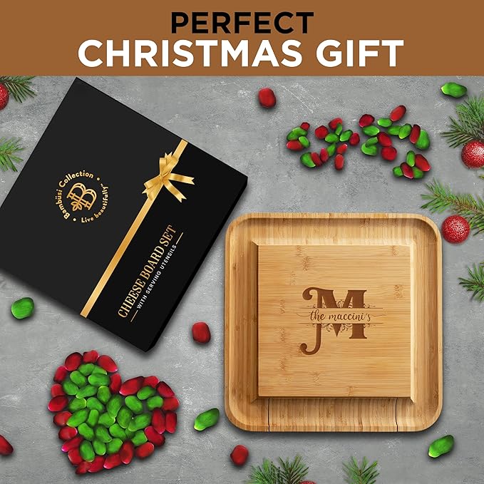Personalized Charcuterie Board Gift Set - Custom Engraved Charcuterie Boards, Bamboo Cheese Board & Meat Platter - Wedding Gifts, Housewarming Gift for New Home, Anniversary, Birthday, Christmas Gifts - Bloomnest