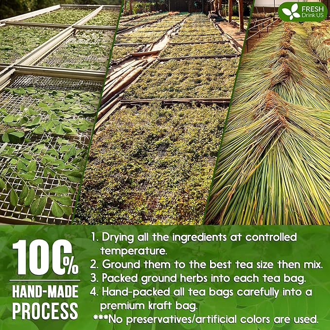 FreshDrinkUS, Premium 55 Tea Bags Tulsi Moringa Lemongrass, 100% Natural & Pure from Tulsi Holy Basil Leaves, Moringa & Lemongrass. Made with Natural Material Tea Bags. No Sugar, No Caffeine, Vegan. - Bloomnest