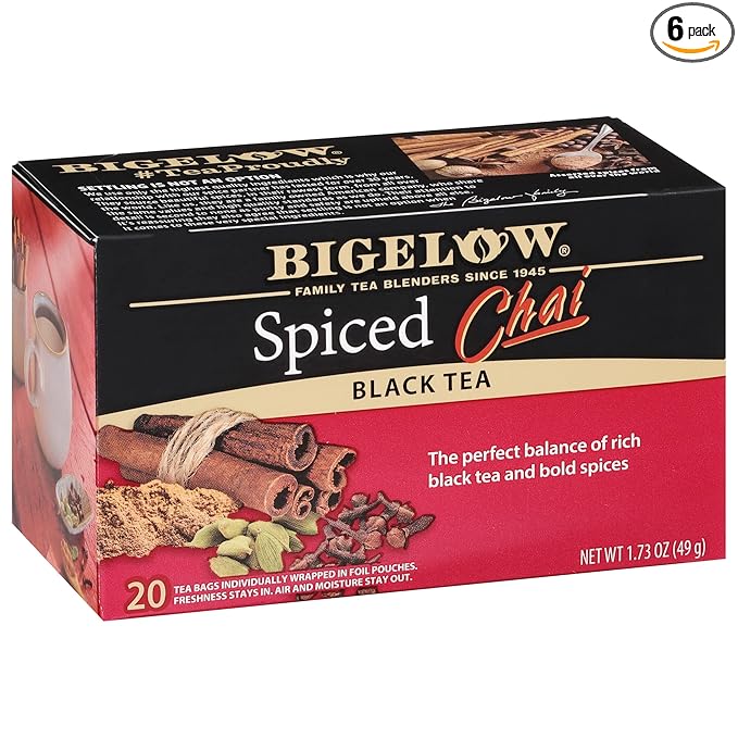 Bigelow Tea Spiced Chai Black Tea, Caffeinated Tea, 20 Count Box (Pack of 6), 120 Total Tea Bags - Bloomnest