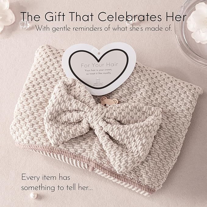 Happy Lolli Power Shower Gift Set – College Essential Bath Accessories for Women and Teen Girls – Includes Body Towel, Hair Towel, Wrist Bands, Headband, Face Sponge and More (Fresh in Beige)