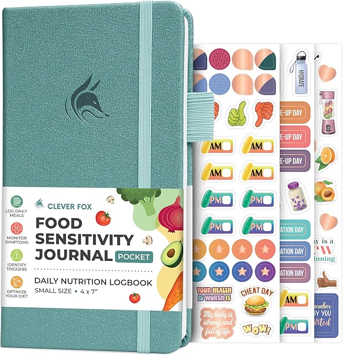 Clever Fox Food Sensitivity Journal Pocket – Daily Intolerance & Symptom Log for IBS, Diabetic, Low Fodmap, Elimination Diet – Health Tracker, 3.7x6.7 (Aquamarine) - Bloomnest
